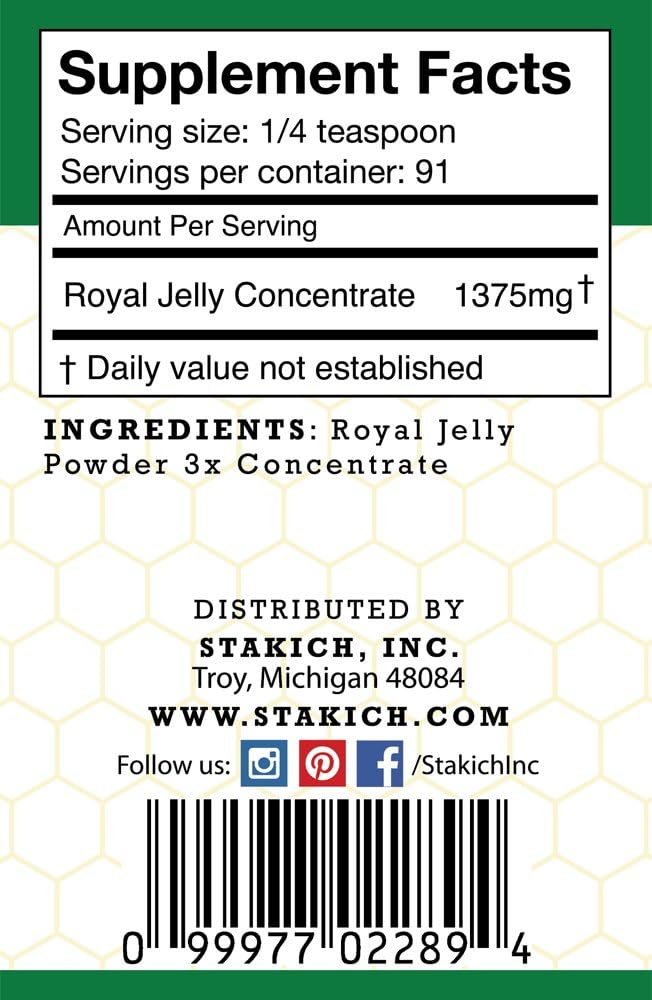 Stakich Royal Jelly Powder 1 Pound - 3X Concentrate - Freeze Dried, Pure, Natural : Health & Household