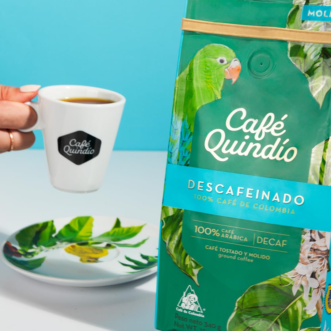 Cafe Quindio Decaf - Medium Roast 100% Colombian Excelso Ground Arabica Coffee - 12 Ounce Bag (340G)