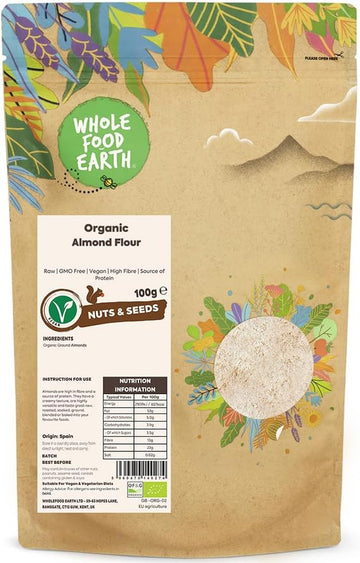 Wholefood Earth Organic Ground Almonds – 100G | Raw | Gmo Free | Vegan | High Fibre | Source Of Protein | Certified Organic