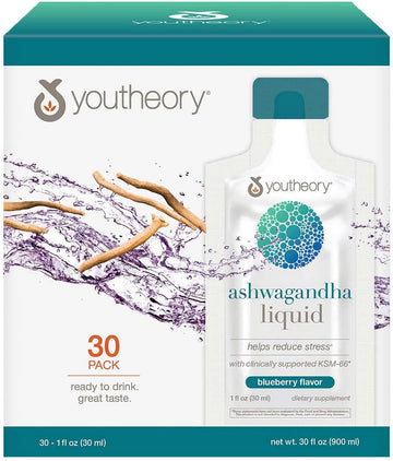 Youtheory Ashwagandha Liq 500 mg, Blueberry avor, 30 Packets