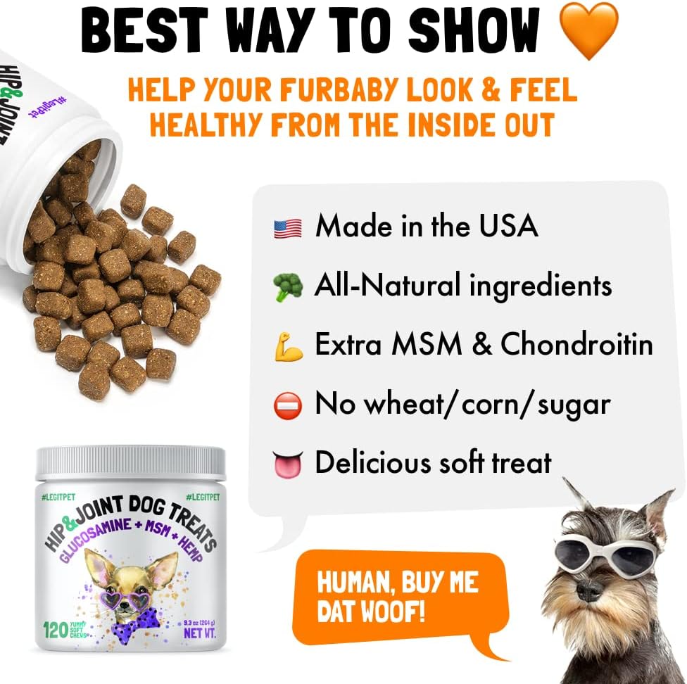 Hemp Hip & Joint Supplement for Dogs 120 Soft Chews Made in USA Functional Glucosamine for Dogs Chondroitin MSM Turmeric Hemp Seed Oil Natural Pain Relief Mobility Advanced Joint Health For All Breeds : Pet Supplies