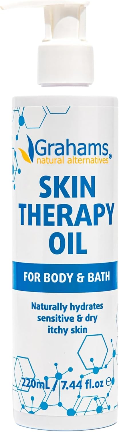 Grahams Natural Skin Therapy Body Oil - For Dry Skin, Eczema & Itch Relief - Hydrates & Nourishes Sensitive Skin - Natural 100% Oil Blend With Vitamin E | Hypoallergenic & Steroid-Free (220Ml)