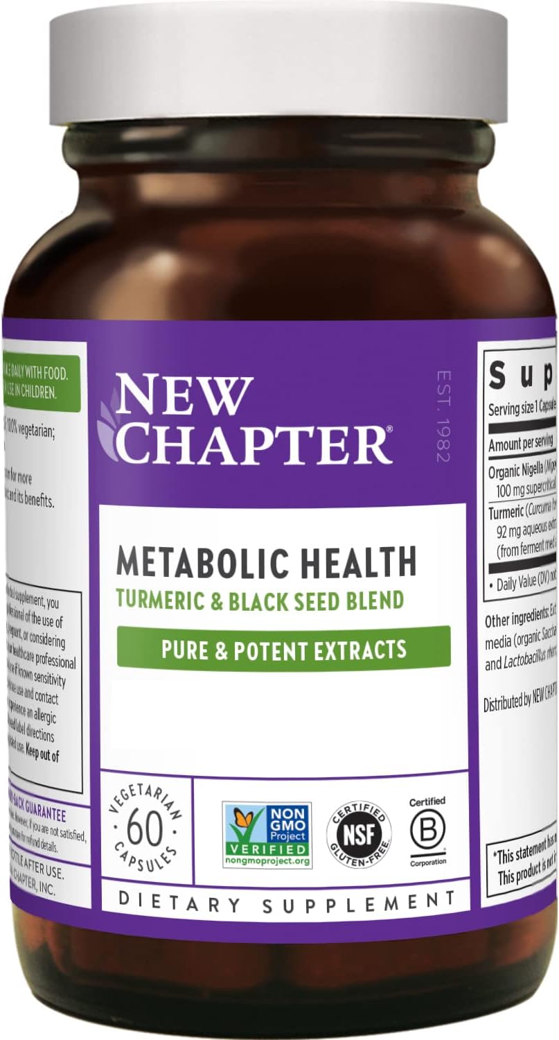 New Chapter Metabolic Health, Golden Black Seed, Black Seed Oil + Turmeric for Healthy Mood, Healthy Weight - 60 ct Vegetarian Capsule