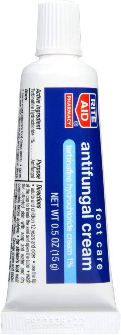 Rite Aid Antifungal Cream, Terbinafine Hydrochloride Cream 1%, Full Prescription Strength, 0.5 oz (15 g) | Cures Most Athletes Foot | Relieves Itching and Burning | Athletes Foot Treatment | Anti Itch : Health & Household