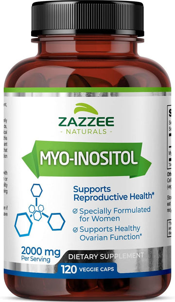 Zazzee Myo-Inositol Capsules, 2000 Mg Per Serving, 120 Vegan Capsules, Ideal Dosage For 40:1 Ratio, 100% Vegetarian, Hormone Balance & Healthy Ovarian Function Support, All-Natural And Non-Gmo