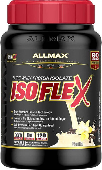 ALLMAX ISOFLEX Whey Protein Isolate, Vanilla - 2 lb - 27 Grams of Prot