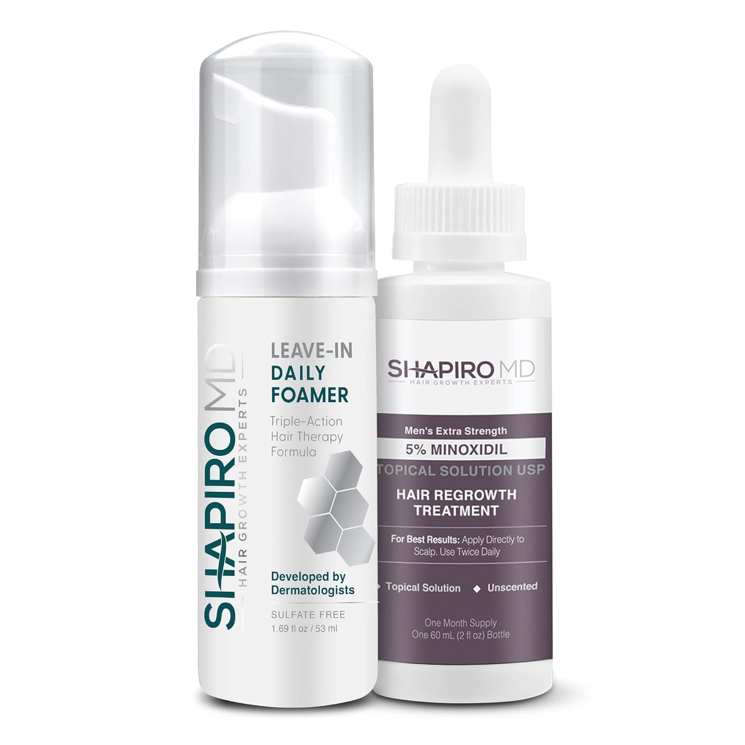 Men’s Regrowth Travel Kit: Leave-In Foamer, 5% Minoxidil. Achieve Thicker, Fuller, and Healthier Looking Hair with Shapiro MD, 1 Month Supply