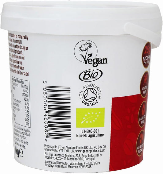 Geo Organics Crunchy Peanut Butter 1Kg Tub (6Pk) - Made With 100% Organic Roasted Peanuts -Natural, No Palm Oil, No Added Sugar, No Salt, Hi-Oleic Peanuts, High Protein, Gluten Free, Vegan, Dairy Free