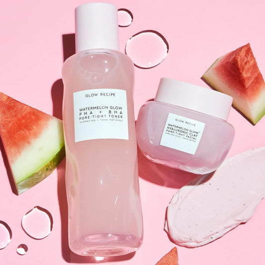 Glow Recipe Pore-Care Duo Bundle - Watermelon Glow Pha + Bha Pore-Tight Face Toner (150 Ml) & Watermelon Glow Hyaluronic Clay Pore-Tight Facial (60Ml) - Help Minimize The Look Of Pores + Hydrate