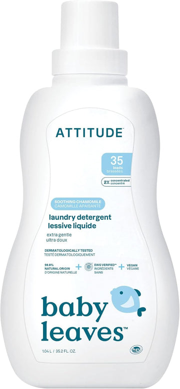 Attitude Baby Laundry Detergent, Ewg Verified, Plant And Mineral-Based Formula, He Compatible, Vegan Household Products, Soothing Chamomile, 35 Loads, 35.5 Fl Oz