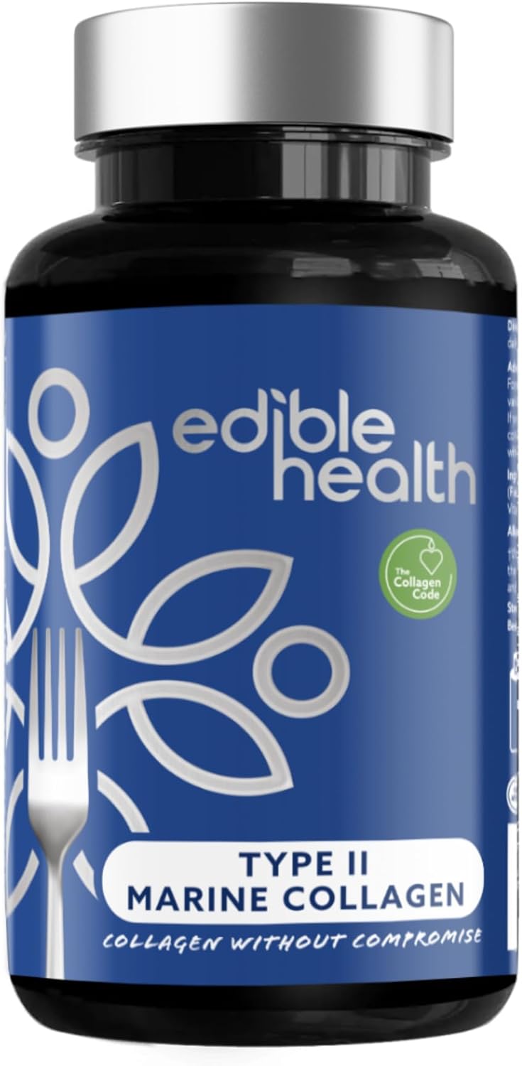 Edible Health Hydrolysed Type Ii Marine Collagen Capsules – 1025Mg Type Ii Collagen With Hyaluronic Acid & Vitamin C, High-Strength Skin & Joint Health Supplement For Women & Men – 60 Capsules