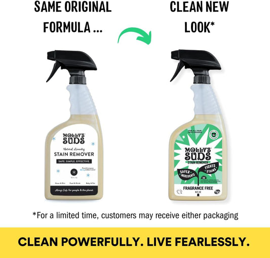 Molly'S Suds Natural Laundry Stain Remover Spray | Gentle Yet Powerful, Great For Baby & Pet Stains | Earth Derived Ingredients | 16 Oz, 2 Pack