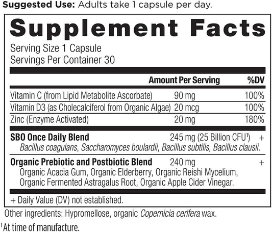 Probiotics For Immune Support By Ancient Nutrition, Sbo Once Daily Probiotics With Vitamin C And Vitamin D, 30Ct For Healthy Digestion And Immune System Function Support, 25 Billion Cfus