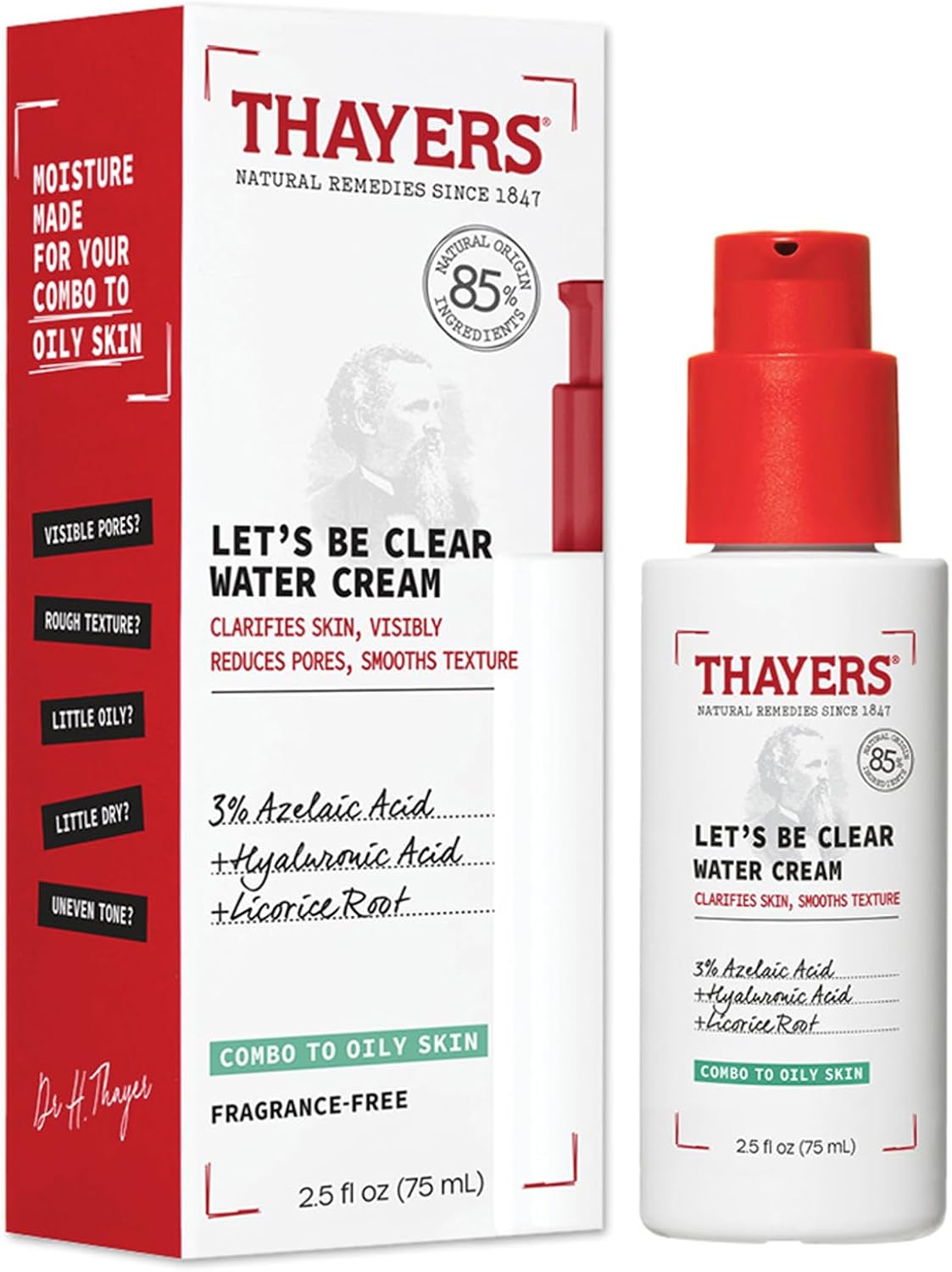 Thayers Let'S Be Clear Water Face Cream - Moisturizer With Azelaic Acid And Hyaluronic Acid - Skin Care For Combination To Oily Skin - 75 Ml