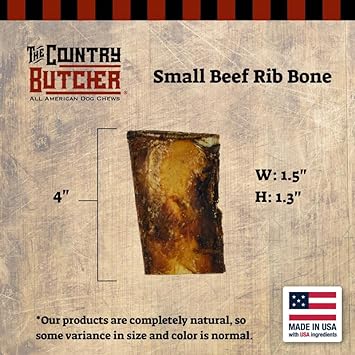 The Country Butcher 4" Beef Rib Dog Bones for Small and Medium Breed Dogs, Natural, Tough, Dental Treat, Chew Toy, Made in The USA, 12 Count Soft to Moderate Chewers