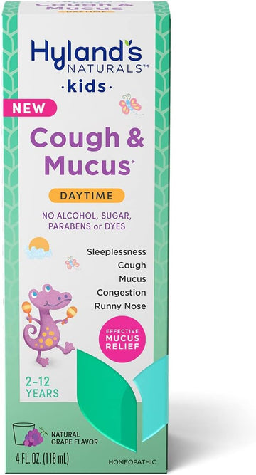 Hyland'S Kids Daytime Cough Syrup & Mucus Relief, Kids Cough Medicine For Ages 2-12, Grape Flavor, Natural Relief Of Cough, Runny Nose, Mucus & Congestion, 4 Ounces