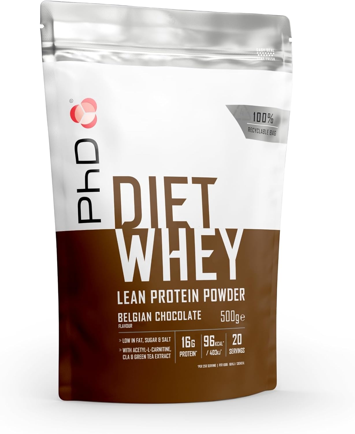 Phd Nutrition Diet Whey Low Calorie Protein Powder, Low Carb, High Protein Lean Matrix, Belgian Chocolate Whey Protein Powder, High Protein, 20 Servings Per 500G Bag