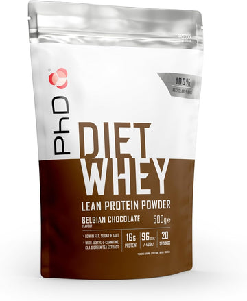 Phd Nutrition Diet Whey Low Calorie Protein Powder, Low Carb, High Protein Lean Matrix, Belgian Chocolate Whey Protein Powder, High Protein, 20 Servings Per 500G Bag