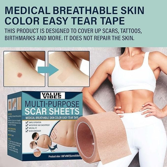 Skin Concealing Tape, Up Sticker, Waterproof Breathable Skin Tone Concealing Tape, Scar Away Silicone Tape, Scar Cover Waterproof Skin-Friendly Silicone Tape Skin Stick-5cm*500cm Scar Sheet