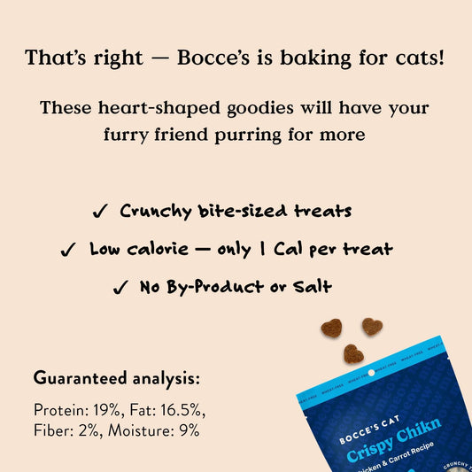 Bocce'S Bakery, Crispy Chikn Crunchy Treats For Cats, Wheat-Free Everyday Cat Treats, Made With Limited-Ingredients, Baked In The Usa, All-Natural Crunchy Treats, Chicken & Carrot Recipe, 2 Oz