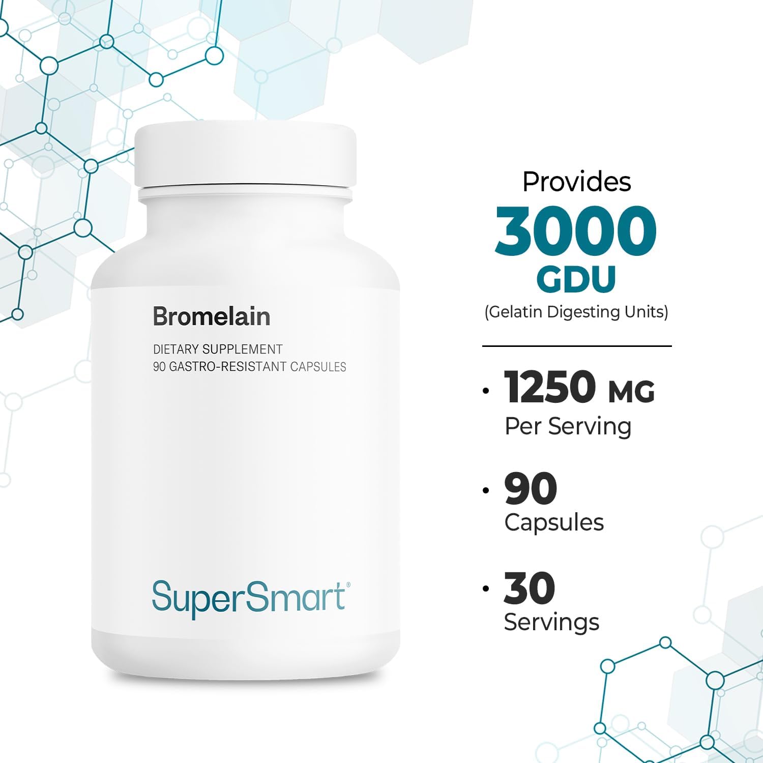 Supersmart - Bromelain 1500 Mg 3000 Gdu Per Day - Enzymes Extracted From Pineapple Roots - Digestive System Booster | Non-Gmo & Gluten Free - 90 Dr Capsules : Health & Household