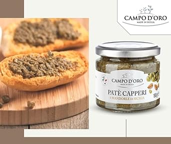 Caper Paté Spread Or Dip, 6.34 Oz 180G. Spreadable Caper & Almond Puree, Sandwich Spread, Non-Gmo, Product Of Italy, Campo D'Oro