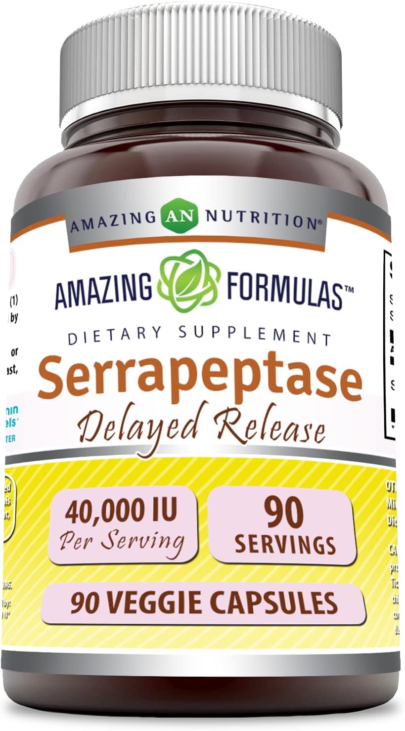 Amazing Formulas Serrapeptase 40000Iu 90 Capsules Supplement - Non-Gmo -Gluten Free