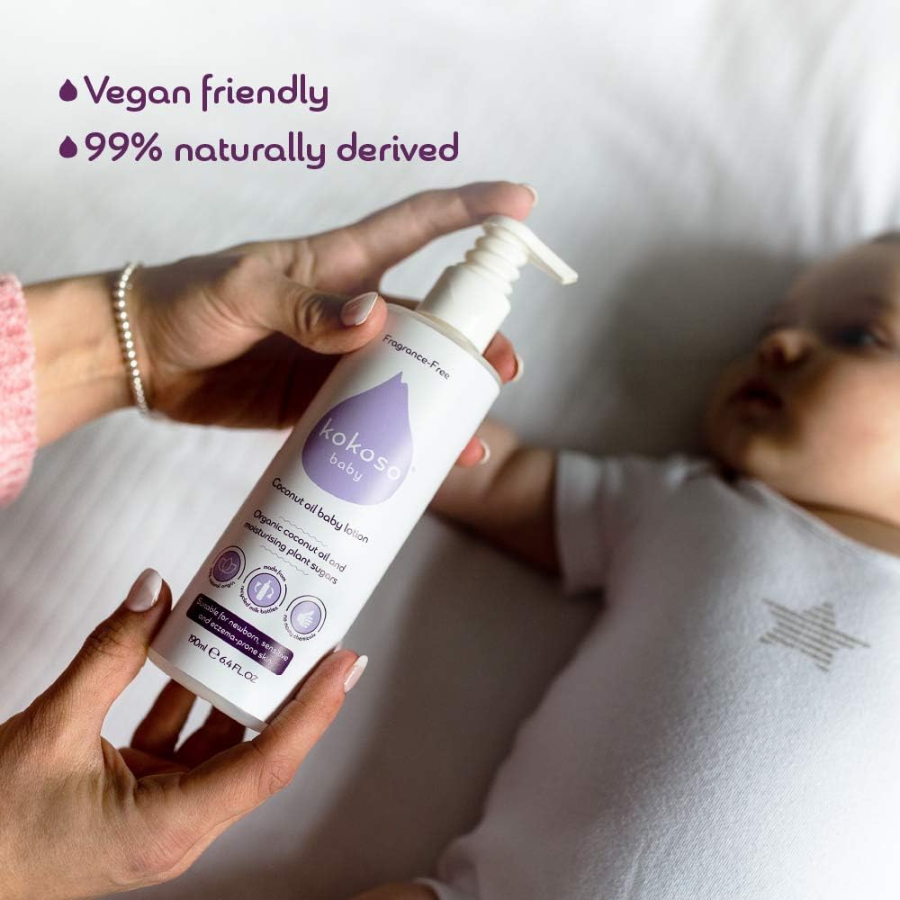Kokoso Baby - Coconut Oil Baby Lotion, Unfragranced - Organic Coconut Oil & Sweet Almond Oil - Moisturises & Nourishes - Suitable for Dry, Sensitive & Eczema Prone Skin - 190ml : Amazon.co.uk: Baby Products
