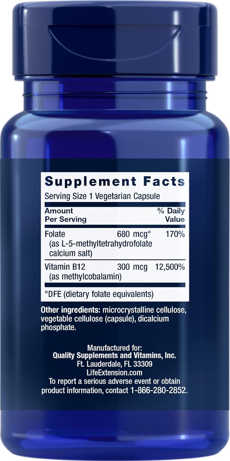 Life Extension BioActive Folate & Vitamin B12, 150 Vegetarian Capsules (Pack of 2)