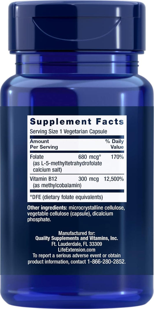 Life Extension BioActive Folate & Vitamin B12, 150 Vegetarian Capsules (Pack of 2)