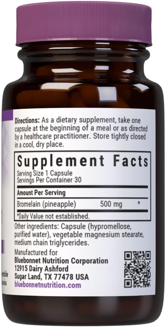 Bluebonnet Super Bromelain Vegetarian Capsules, Pineapple, 500 Mg, 30 Count : Health & Household