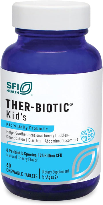 Klaire Labs Ther-Biotic Kids Chewable Probiotic - 25B Cfu Lactobacillus + Bifidobacterium Probiotics For Kids - Gi + Immune Support, Cherry Flavor - Hypoallergenic, Dairy-Free (60 Tablets)