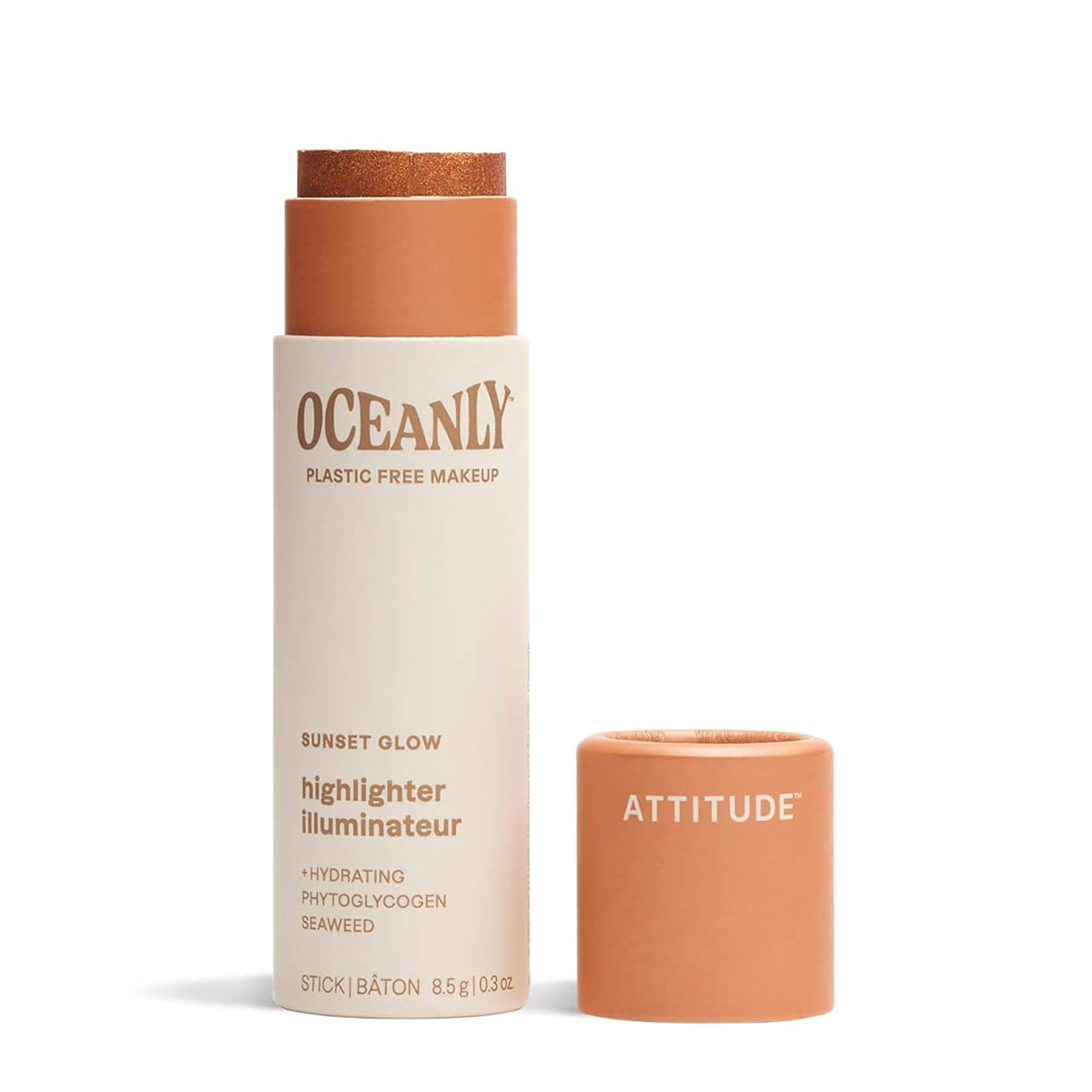 ATTITUDE Oceanly Lightweight Highlighter Stick, Titanium Dioxide-Free, EWG Verified, Plastic-Free, Vegan & Cruelty-free Makeup, Sunset Glow, 0.3 Ounces