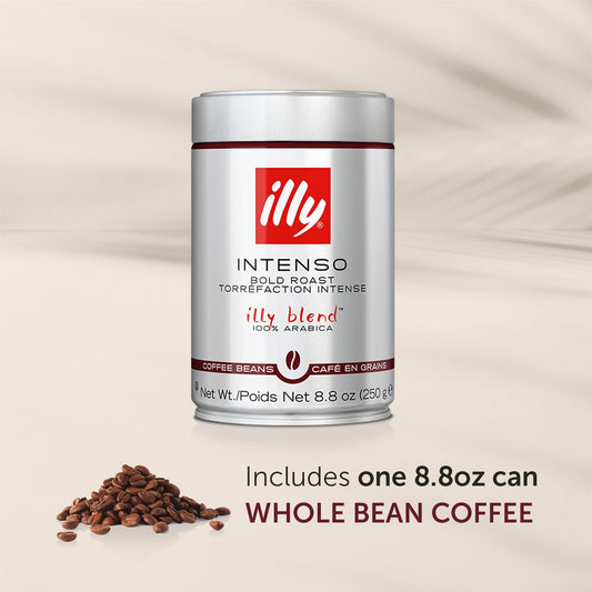 illy Whole Bean Coffee - Perfectly Roasted Whole Coffee Beans – Intenso Dark Roast - Warm Notes of Cocoa & Dried Fruit – Full-Bodied - 100% Arabica Coffee - No Preservatives – 8.8 Ounce