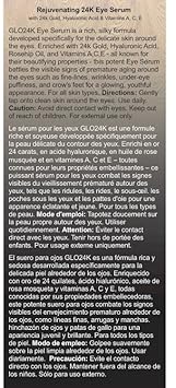Glo24K Eye Serum With 24K Gold, Hyaluronic Acid, And Vitamins A,C,E. Potent Formula For The Delicate Skin Around The Eyes. : Beauty & Personal Care