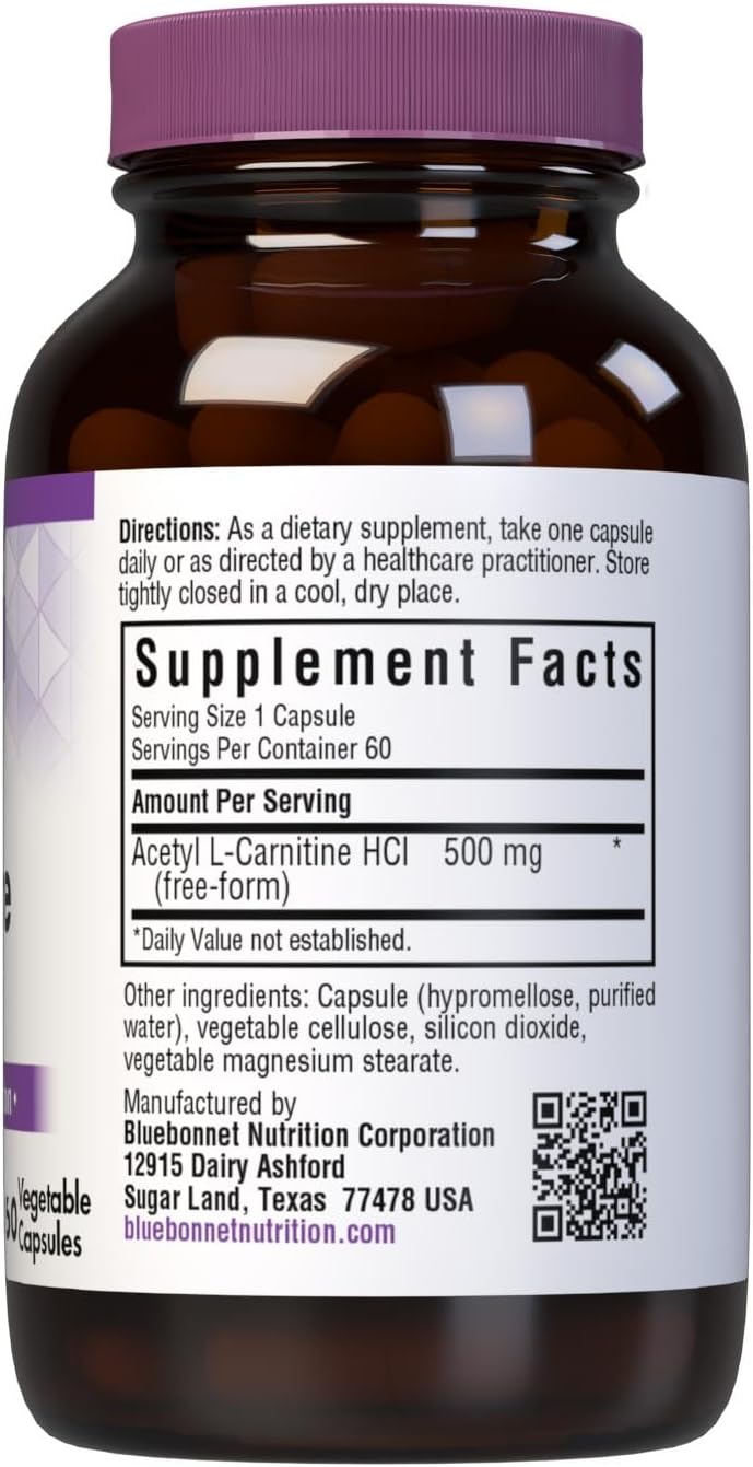 Bluebonnet Acetyl L-Carnitine 500 Mg Vitamin Capsules, 60 Count : Health & Household