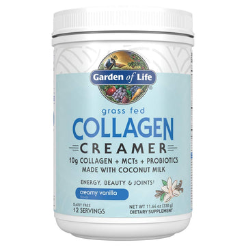 Garden Of Life Grass Fed Collagen Creamer Powder - Vanilla, 12 Servings, Collagen Powder For Coffee Energy Beauty Joints, Coconut Mcts, Keto Protein Supplements