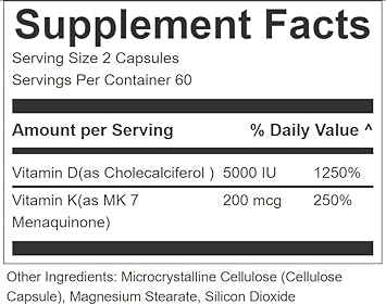 High Potency Vitamin D3-5000Iu + K2, 100% Vegan Sourced W/Organic Coconut Oil, Gluten Free, Gmo-Free, For Bone And Heart Health, 120 Softgels 60-Day Supply