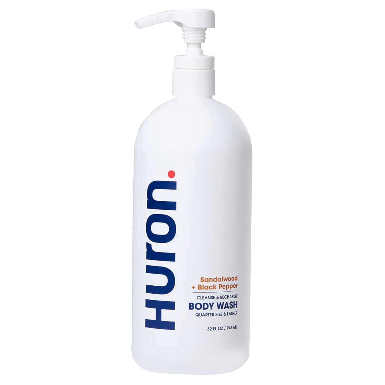 Huron Men’S Moisturizing Body Wash - Clean & Woody Scent Of Sandalwood, Black Pepper, Cedarwood, & Amber - Made With Coconut Oil, Vitamin E & Witch Hazel - Vegan, Cruelty-Free - 32 Fl Oz