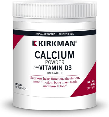 Kirkman – Purest Calcium With Vitamin D-3 –– 454 Gm– 16 Oz Powder - Unflavored - Hypoallergenic –– Minerals –– Gluten & Casein Free –– Tested For More Than 950 Environmental Contaminants