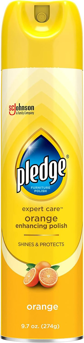 Pledge Expert Care Wood Polish Spray, Shines and Protects, Removes Fingerprints, Orange, 9.7 oz (Pack of 1)