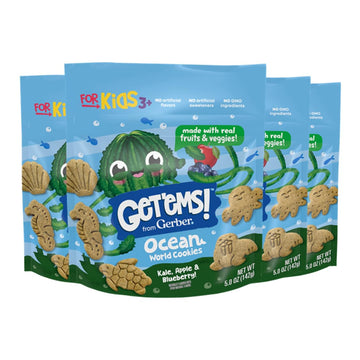 Get'Ems! From Gerber Kale, Apple & Blueberry Ocean World Cookies, Kids Snack Made With Real Veggies & Fruits, Iron & Vitamin E - 4 Pack