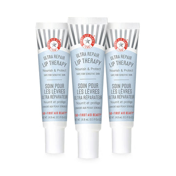 First Aid Beauty Ultra Repair Lip Therapy Three Pack – Semi-Matte Lip Moisturizer for Dry, Chapped Lips – Three 0.5 oz Tubes