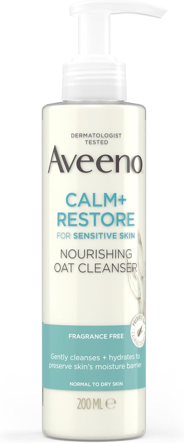 Aveeno Face Calm+Restore Nourishing Oat Cleanser (1X 200Ml), Non-Foaming Face Care, Gentle Cleanser With Prebiotic Oat And Calming Feverfew, Helps Preserve Skin'S Barrier