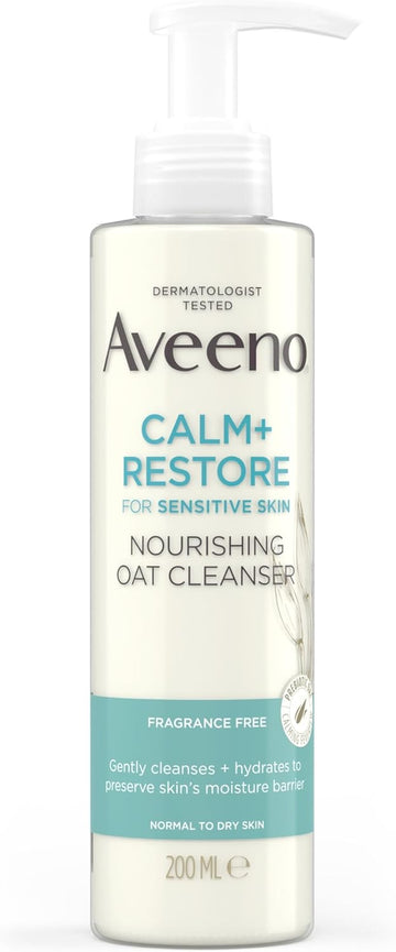 Aveeno Face Calm+Restore Nourishing Oat Cleanser (1X 200Ml), Non-Foaming Face Care, Gentle Cleanser With Prebiotic Oat And Calming Feverfew, Helps Preserve Skin'S Barrier