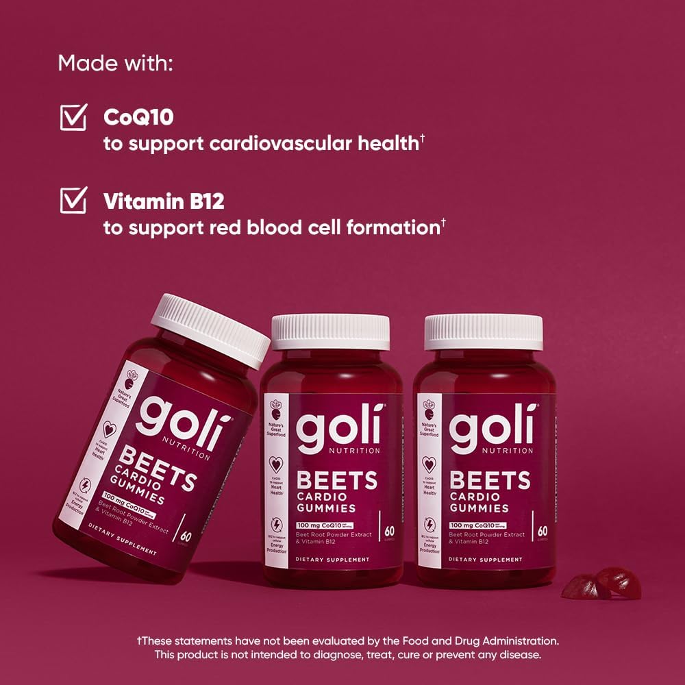 Goli Nutritional Supplement, Beets Cardio Gummy - 60 Count - 100Mg Coq10 & Beet Root Extract - Gluten-Free, Vegan, Non-Gmo, And Gelatin-Free. Nature'S Great Superfood. : Health & Household