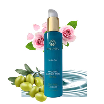 Hylunia Hyaluronic Cleansing Cream – Hydrating & Soothing Facial Cleanser With Hyaluronic Acid, Rose & Olive Oil Squalene – Gentle, Non-Drying, Vegan & Ayurvedic Skincare – 5.1 Fl Oz