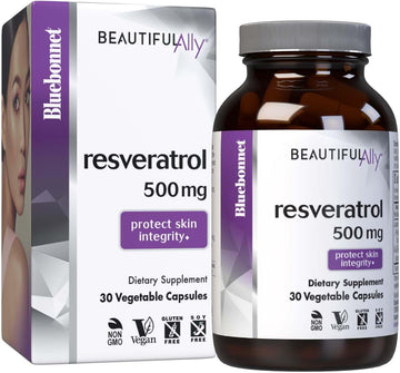 Bluebonnet Nutrition Beautiful Ally Resveratrol 500Mg, Protect Skin Integrity*, Non-Gmo, Vegan, Gluten-Free, Soy-Free, Dairy-Free, 30 Vegetable Capsules, 30 Servings