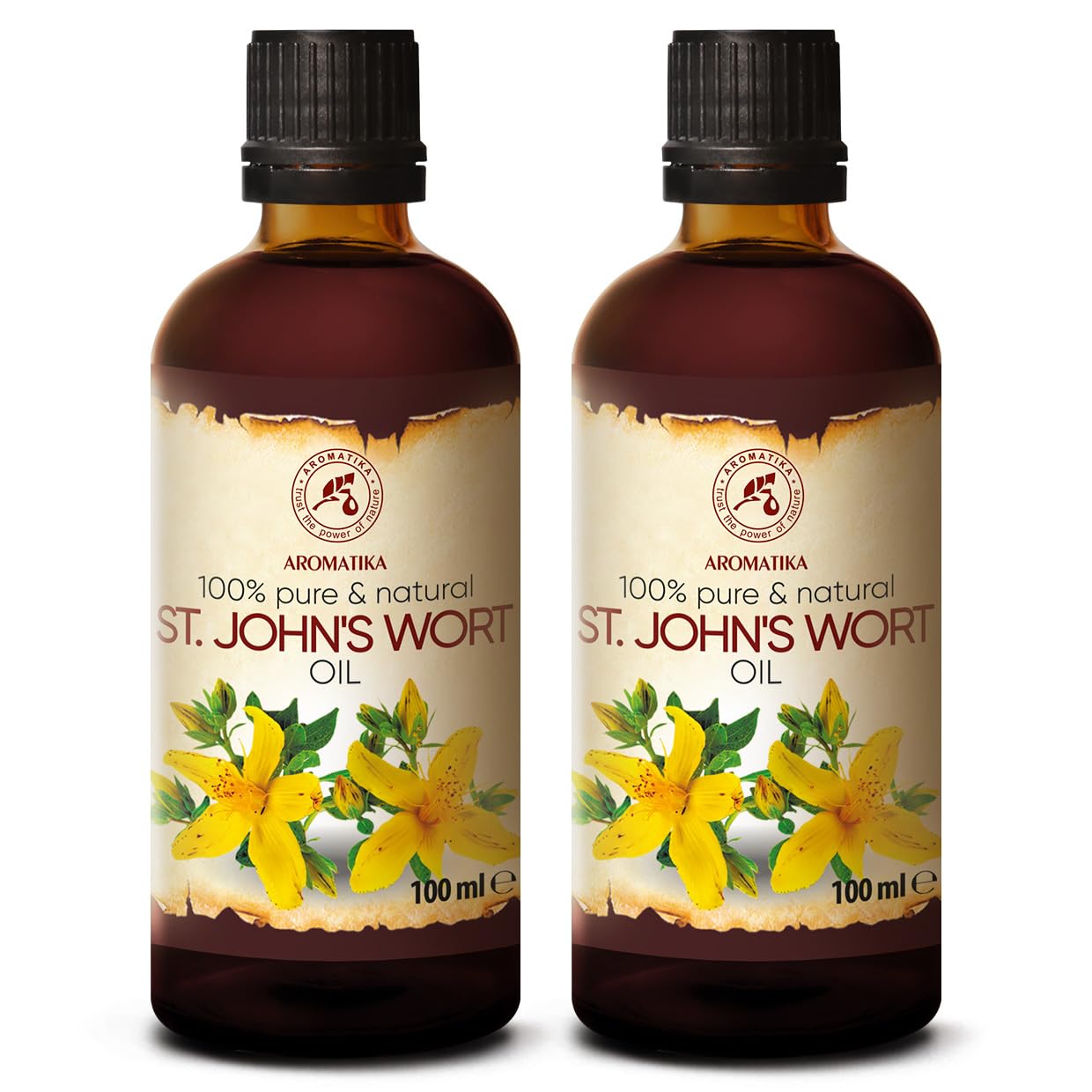 Aromatika St Johns Wort Oil 6.8 Oz (2 * 100Ml) - Hypericum Perforatum - Carrier Oil For Essential Oils - Oil For Skin - Hair Oil - Body Oil - Face Oil - Bath Oil