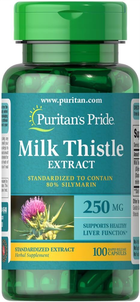 Puritan's Pride Milk Thistle Standardized 250 Mg Silymarin Capsules, 100 Count : Health & Household